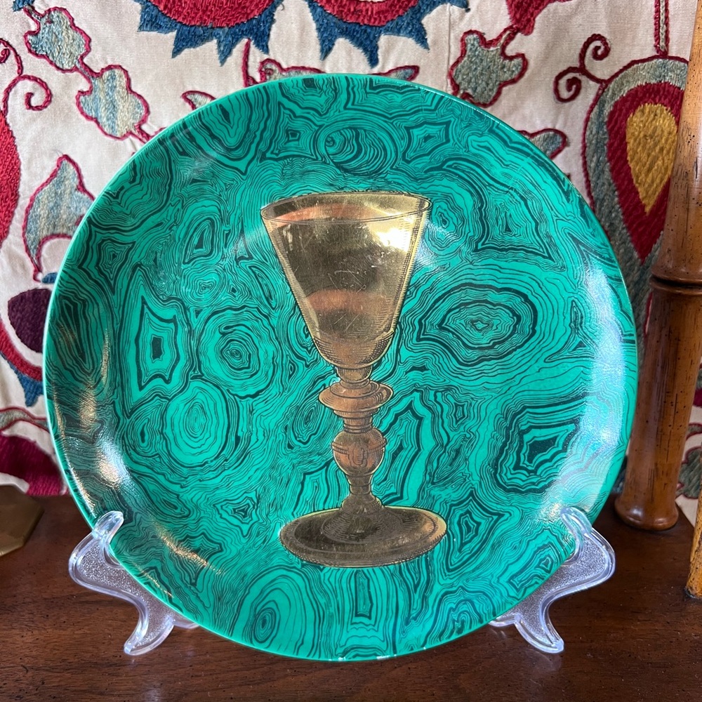 Piero Fornasetti Malachite, Gold Chalice Plate